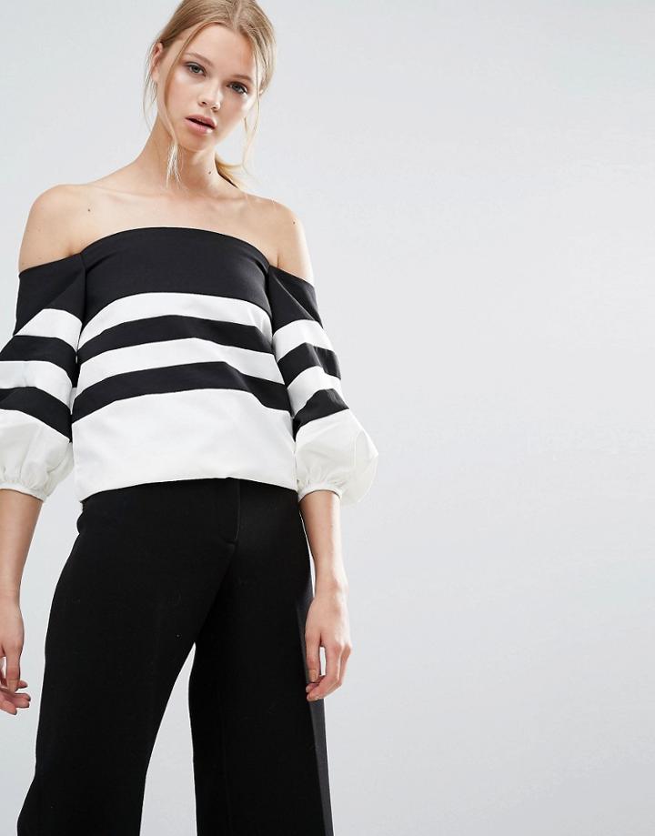 Style Mafia Stripe Off Shoulder Top - Black