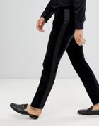 Twisted Tailor Super Skinny Suit Pants With Side Stripe In Velvet - Black