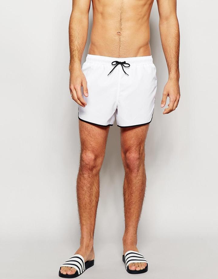 Asos Short Length Runner Swim Shorts In White - White
