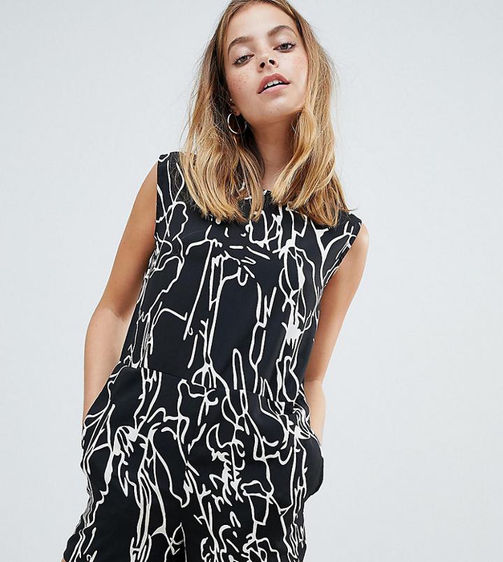 Noisy May Petite Abstract Floral Print Romper - Black