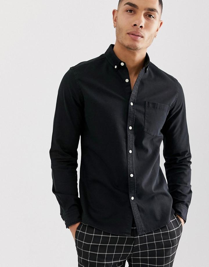 Asos Design Stretch Slim Denim Shirt In Black