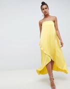 Asos Design Satin Bandeau Maxi Dress In Chartreuse - Green