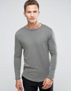 Selected Homme Raw Edge Long Sleeve T-shirt - Gray