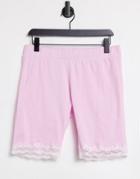 Loungeable Pointelle Lounge Legging Shorts With Lace Trim In Pink Lavender