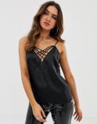 Asos Design Satin Cami With Multi Strap Detail-black