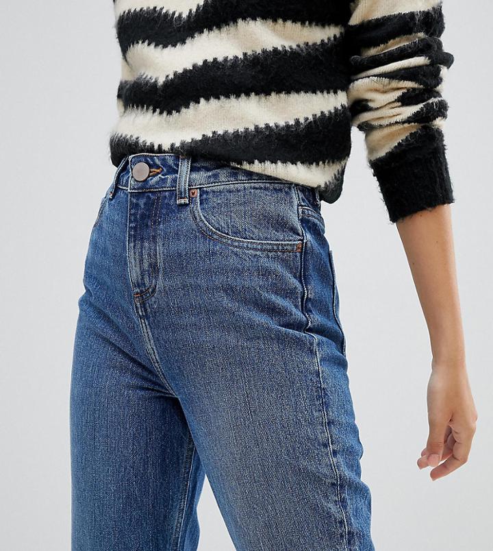Asos Design Petite Recycled Ritson Rigid Mom Jeans In Rich Stonewash Blue