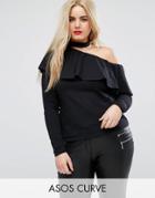 Asos Curve Top With Ruffle Detail - Black
