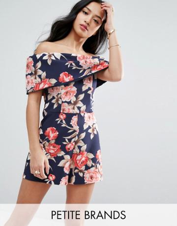Miss Selfridge Petite Floral Bardot Playsuit - Blue