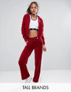 Fila Tall Velour Wide Leg Tracksuit Bottom With Racer Stripe Detail - Red
