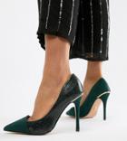 River Island Pointed Pumps In Dark Green - Green