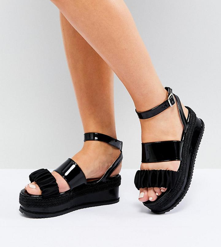 Lost Ink Wide Fit Black Espadrille Flatform Sandals - Black