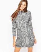 Asos Dress In Plated Rib With Grown On Neck - Mono