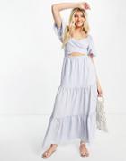 Skylar Rose Puff Sleeve Tiered Maxi Dress With Tie Back In Blue-blues