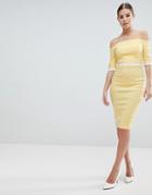 Vesper Bardot Pencil Dress With Contrast Waistband - Yellow