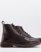 Walk London Wolf Toe Cap Boots In Brown Waxy Leather
