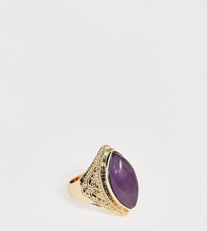 Reclaimed Vintage Inspired Ring With Faux Amethyst Stone Detail - Gold
