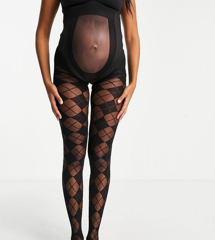 Asos Design Maternity 30 Denier Argyle Check Tights In Black