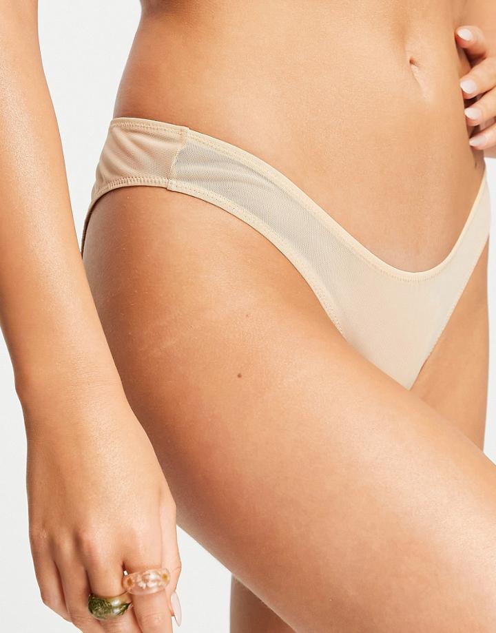 Asos Design Mila Mesh Smoothing Brazilian In Beige-neutral