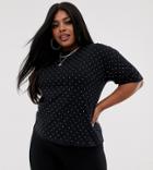 Asos Design Curve Boxy T-shirt With Irridesent Crystal Studs-black