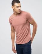 Selected Homme Curved Hem Pique Tee - Pink