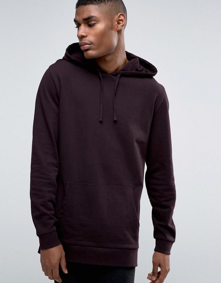 Asos Longline Hoodie In Burgundy - Red