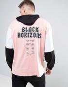 Asos Oversized Long Sleeve T-shirt With Hood And Black Horizons Back Print - Pink
