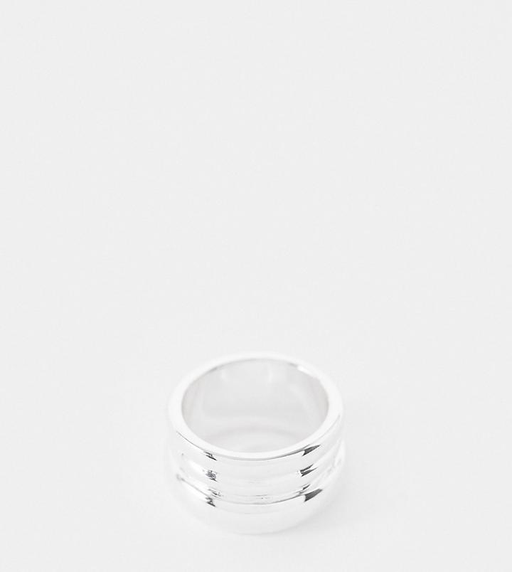 Asos Design Silver Plated Ring In Triple Row Design