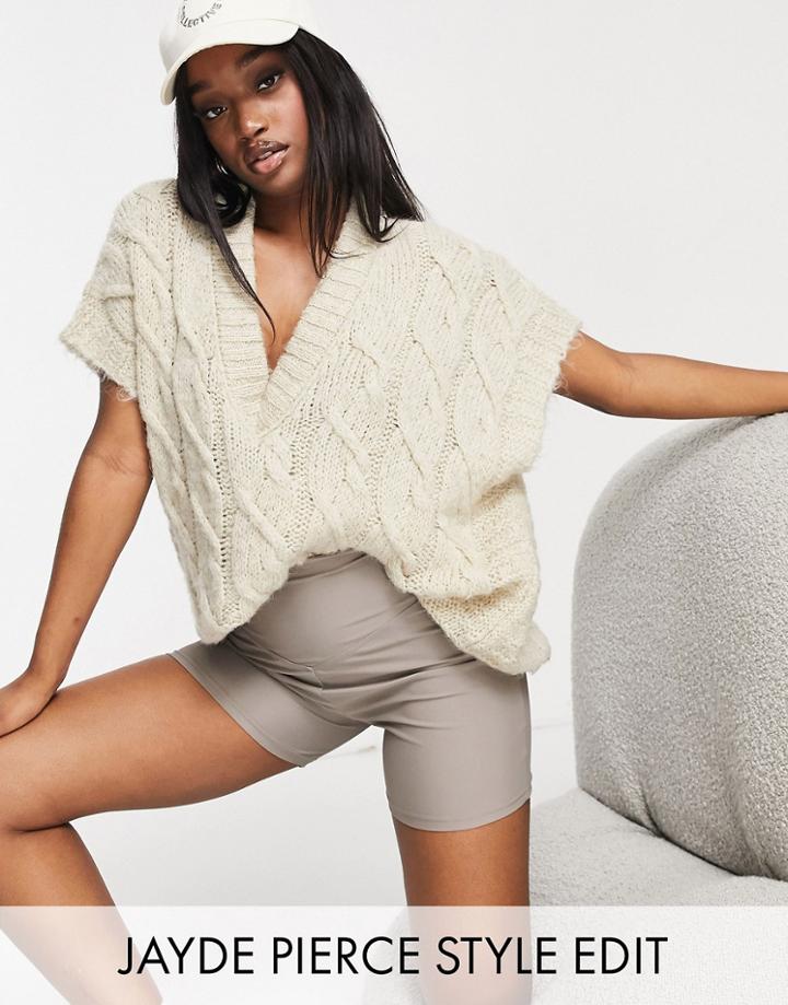 Asos Design Legging Shorts In Matte Disco With Back Seam In Fawn-brown