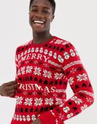 Pull & Bear Holidays Pattern Sweater In Red - Red