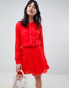 Unique 21 Button Pleat Skirt Dress - Red