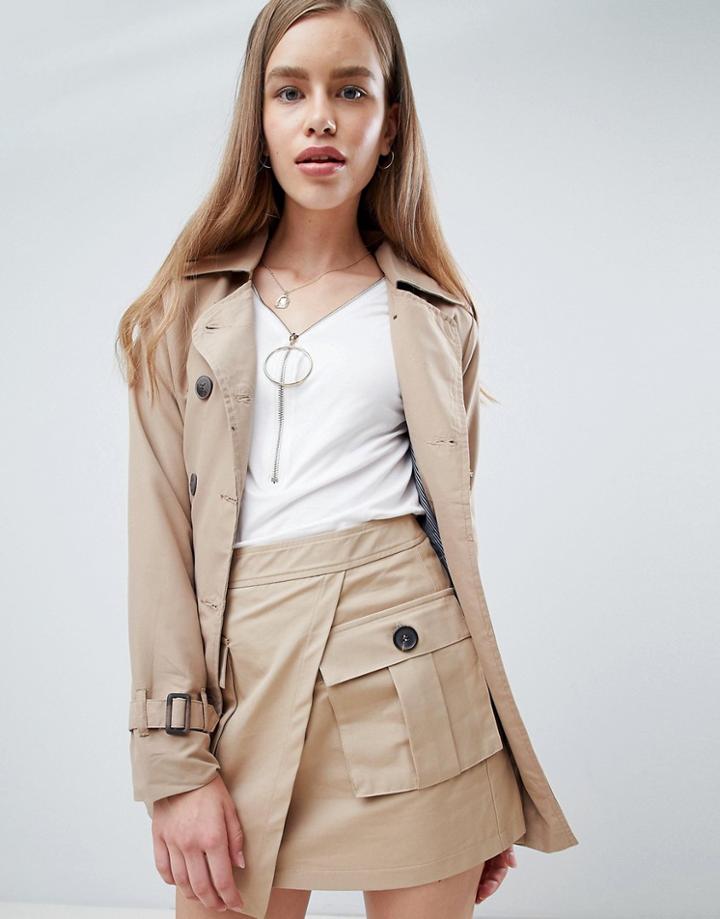 Brave Soul Orwell Double Breasted Trench - Brown