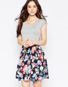 Qed London Sleeveless Dress With Contrast Skirt - Black