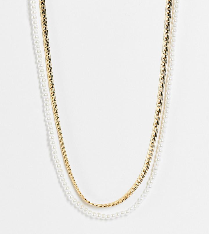 Faded Future Faux Pearl And Chain Layered Necklace In Gold