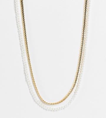 Faded Future Faux Pearl And Chain Layered Necklace In Gold