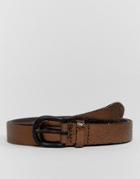 Asos Skinny Metallic Leather Belt In Bronze - Brown