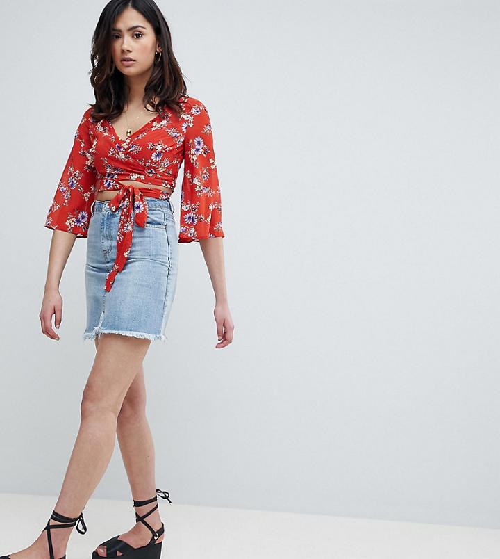 Missguided Tall Raw Hem Denim Mini Skirt - Blue