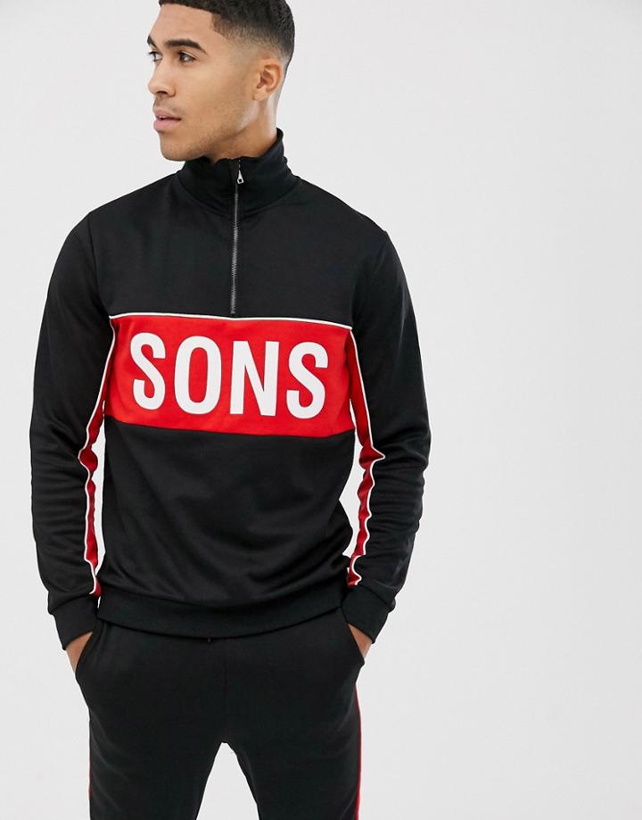 Only & Sons Half Zip Logo Sweat In Black