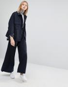 Native Youth Wide Leg Pants In Pin Stripe Co-ord - Navy