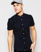 Asos Skinny Shirt With Polka Dot Print In Short Sleeve - Navy