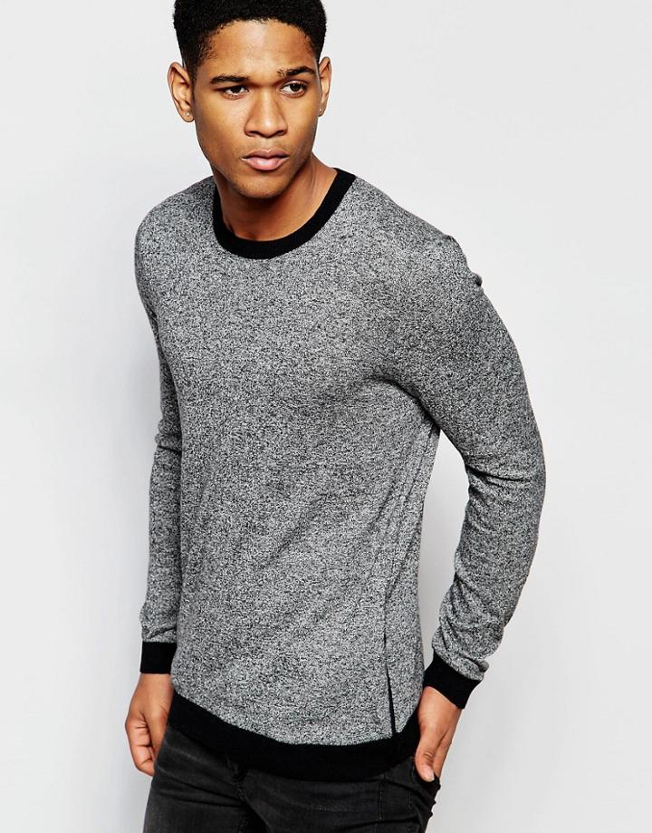 Asos Cotton Sweater With Side Zip Pockets - Gray