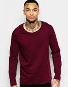 Asos Long Sleeve T-shirt With Scoop Neck In Red - Oxblood