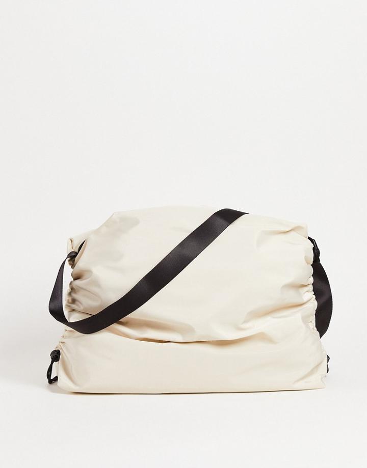 Asos Design Cross-body Bag In Ecru Nylon With Ruched Sides And Contrast Details-neutral