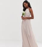 Tfnc Tall Bridesmaid Exclusive High Neck Pleated Maxi Dress In Taupe - Brown