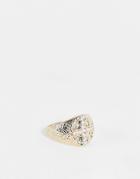 Topshop Faux Pearl Cross Signet Ring In Gold
