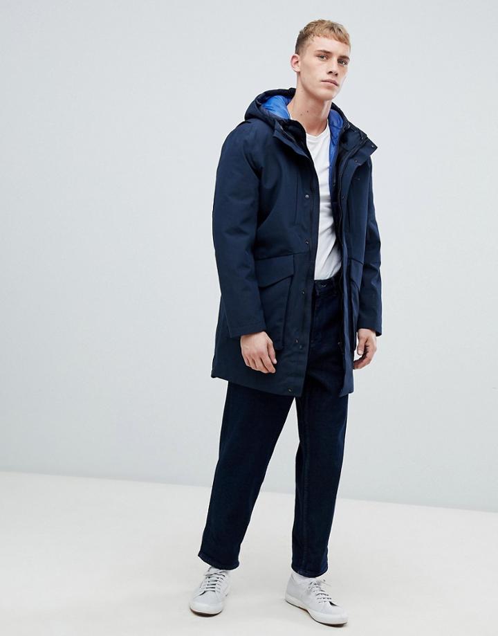 Selected Homme Waterproof Taped Seam Parka With Removable Puffer Jacket - Navy