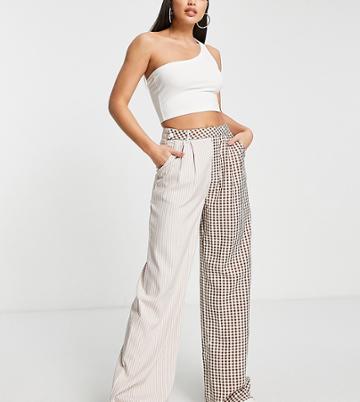 Missguided Tall Contrast Gingham Pants In Brown
