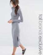 One Day Tall Longline Split Side Jersey Dress With Roll Neck - Charcoal