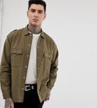 Heart & Dagger Drapey Military Shirt In Khaki-green