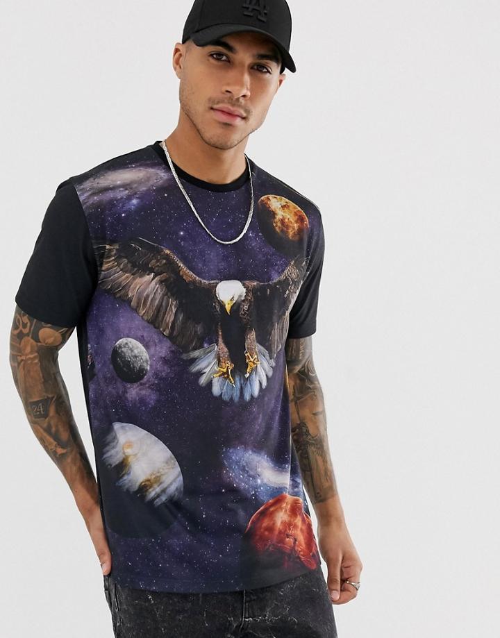 Asos Design Relaxed Fit T-shirt With Eagle And Space Print-black