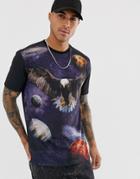 Asos Design Relaxed Fit T-shirt With Eagle And Space Print-black